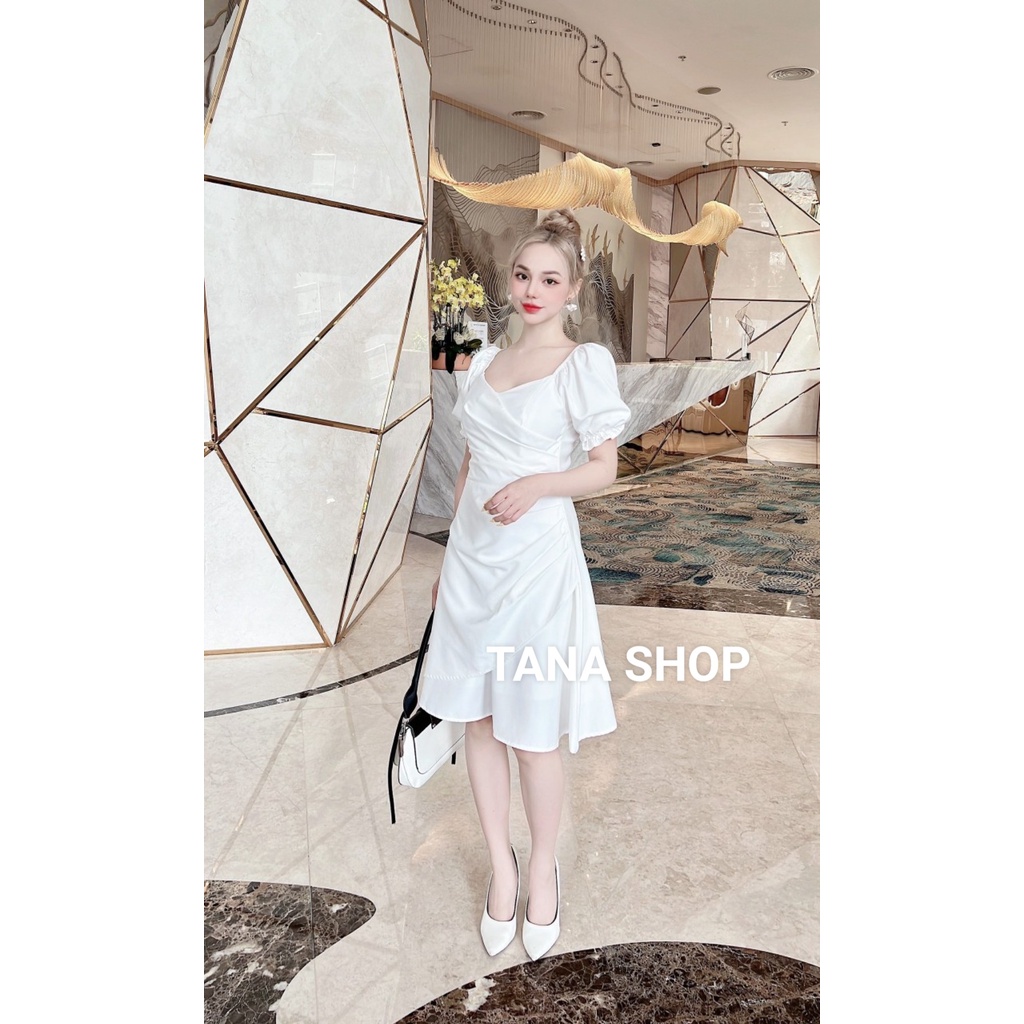 Đầm dự tiệc TANA Đầm trắng đắp chéo cổ tim xếp ly eo form dáng trẻ trung, xếp ly điệu đà phù hợp mặc đi tiệc D0460 | BigBuy360 - bigbuy360.vn