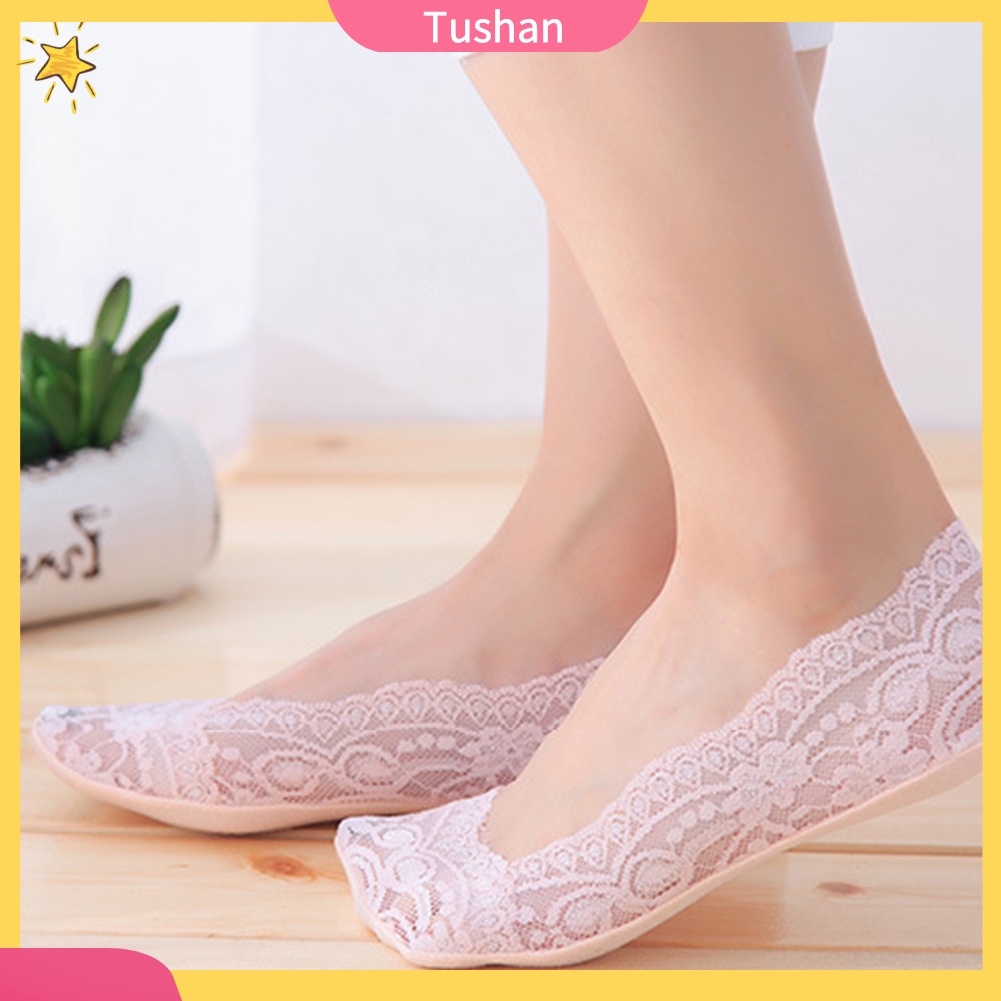 TUSH Solid Color Fashion Women Lace Low Cut Anti-slip No Show Invisible Boat Sock