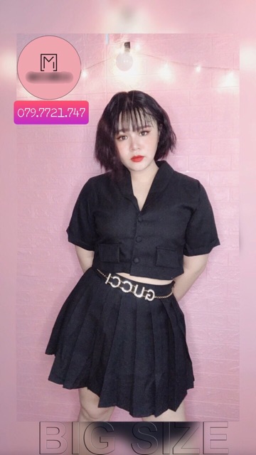 SET ÁO VEST croptop + chân váy xếp ly BIGSIZE 55-90kg (có size)