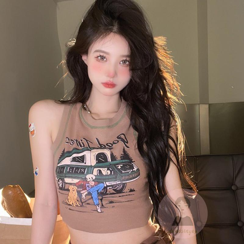 Áo Tank Top In Họa Tiết Hoạt Hình Chú Chó Phối Màu Độc Đáo Thời Trang Mùa Hè Cho Nữ