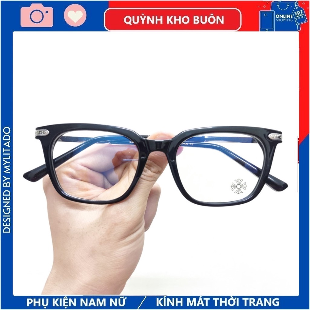 Gọng kính cận Chrome hearts Cao Cấp vuông nam nữ , chân cốt kim loại bền đẹp thời trang 9029