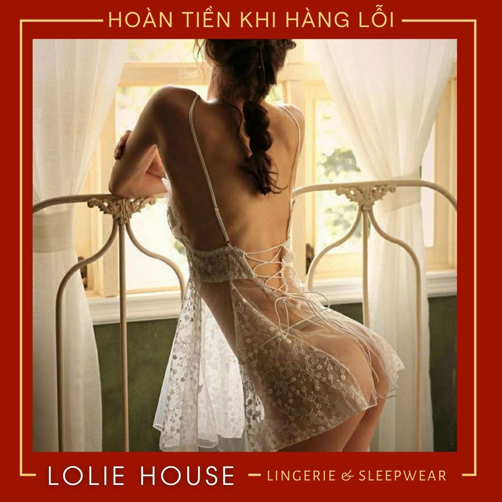 Váy ngủ voan 2 dây ren sexy gợi cảm, đầm ngủ ren hai dây voan xuyên thấu LOLIE HOUSE - VN31