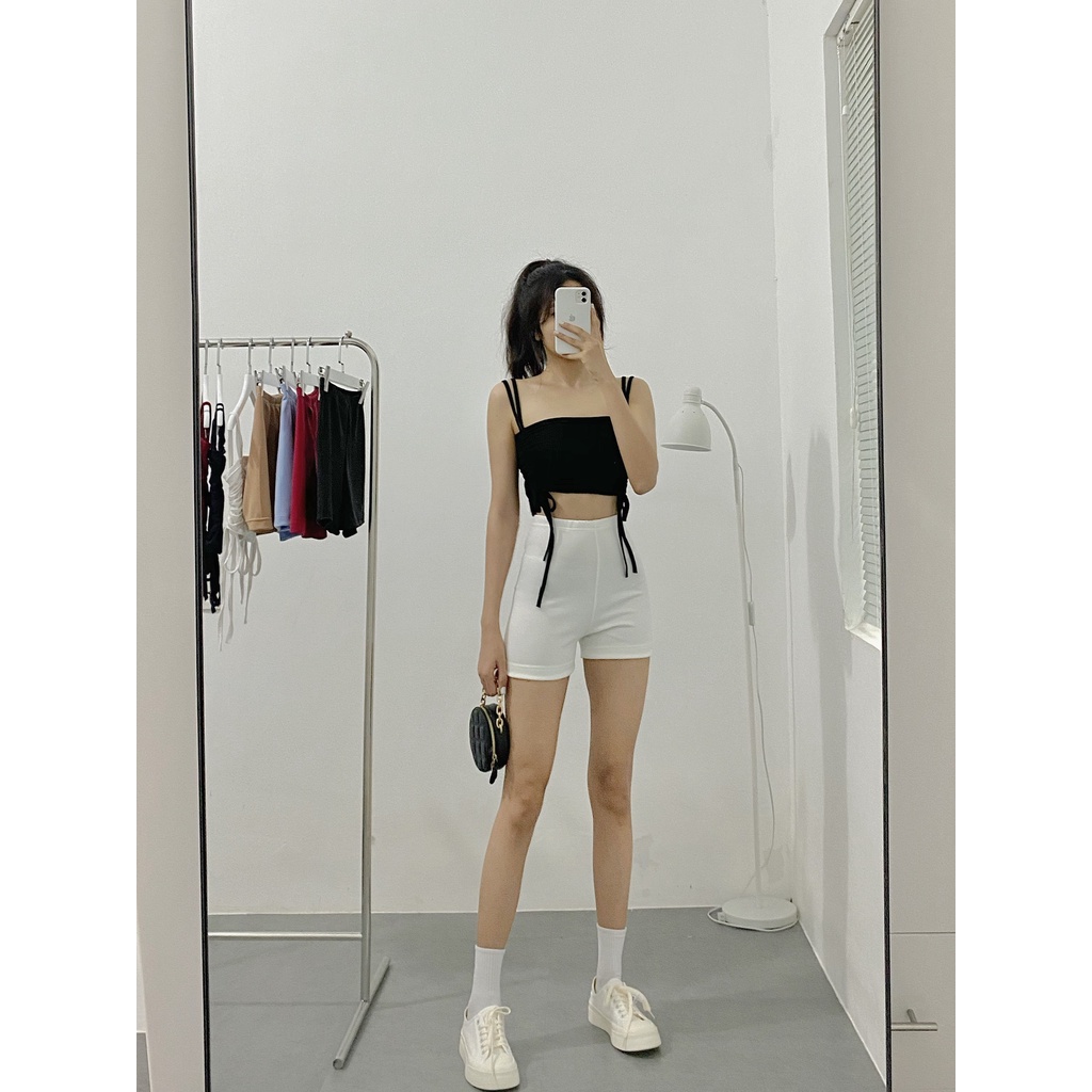 Quần short nữ HHVINTAGE kiểu lưng cao dáng ôm thun co giãn Biker A28