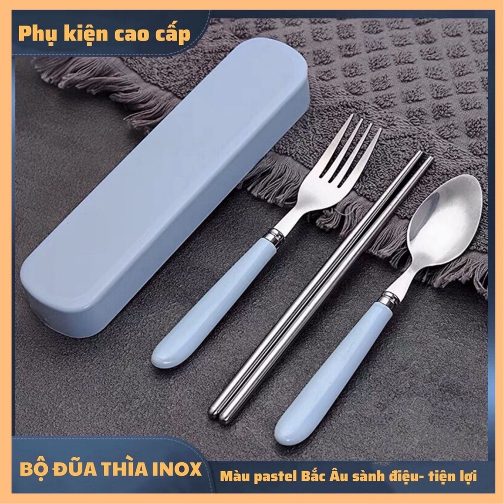 Bộ Thìa Đũa Inox 304 Cao Cấp cá nhân có hộp đựng cao cấp- Hộp thìa dĩa văn phòng, du lịch tiện dụng, Màu Pastel!