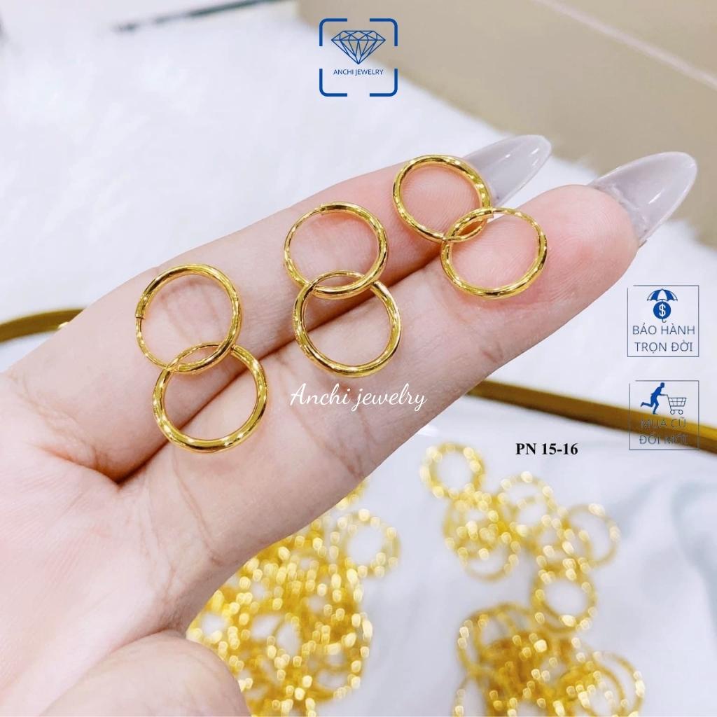 Khuyên tai tròn trơn đơn giản, có giấy bảo đảm của tiệm Anchi jewelry