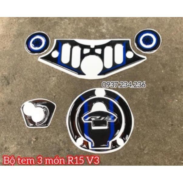Bộ tem dán R15 v3 - tem chảng ba / tem ổ khóa r15 / tem nắp bình xăng r15