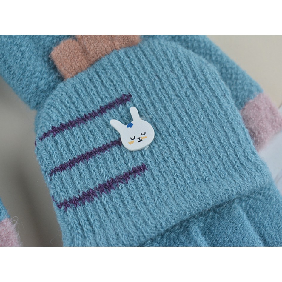 Găng tay trẻ em mùa đông bé trai bé gái kiểu dáng Hàn Quốc 2 trong 1 bằng len giữ ấm