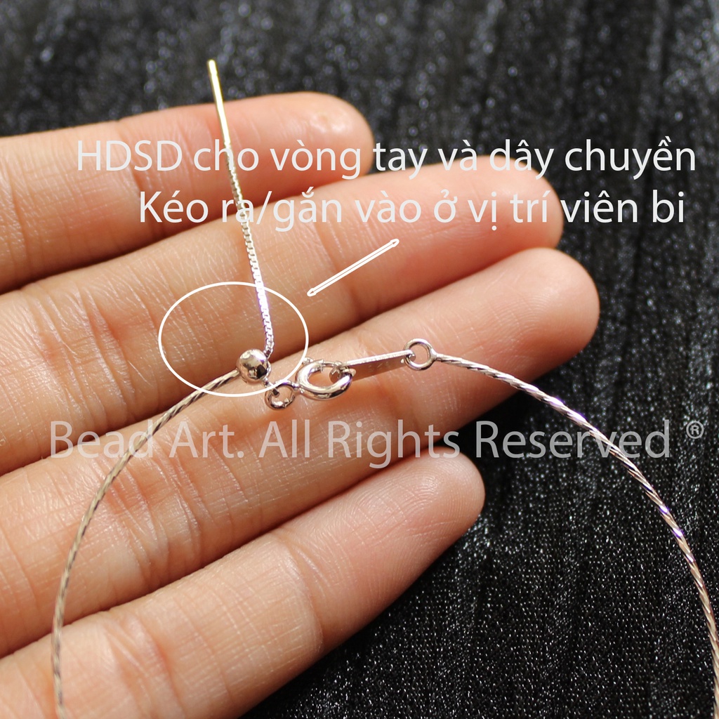 Dây Chuyền Bạc 925 Có Khoá Thẳng Và Hạt Bi Cố Định Dùng Xỏ Hạt, Dây Trơn S50 - Bead Art