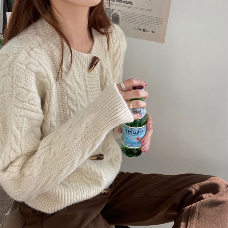 Áo len cardigan cài khuy gỗ - áo len vặn dày dặn