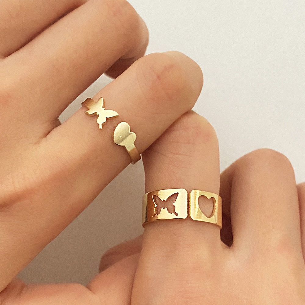 Bộ Nhẫn Dạng Mở Hình Trái Tim/Bướm Đơn Giản Thời Trang Dành Cho Nữ