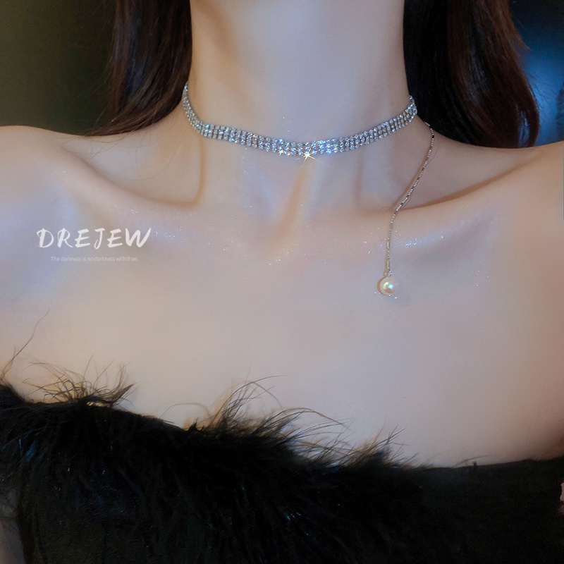 DREJEW Vòng Cổ Choker Ngọc Trai Kim Cương Ngọc Trai Siêu Lấp Lánh Thiết Kế Cảm Giác Độc Đáo Thời Trang Châu Âu Cho Nữ