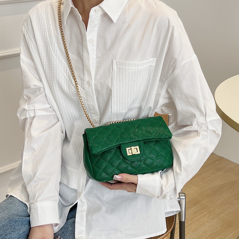 Túi đeo vai IELGY màu trơn phối khóa hình thoi đơn giản phong cách Hàn Quốc cho nữ