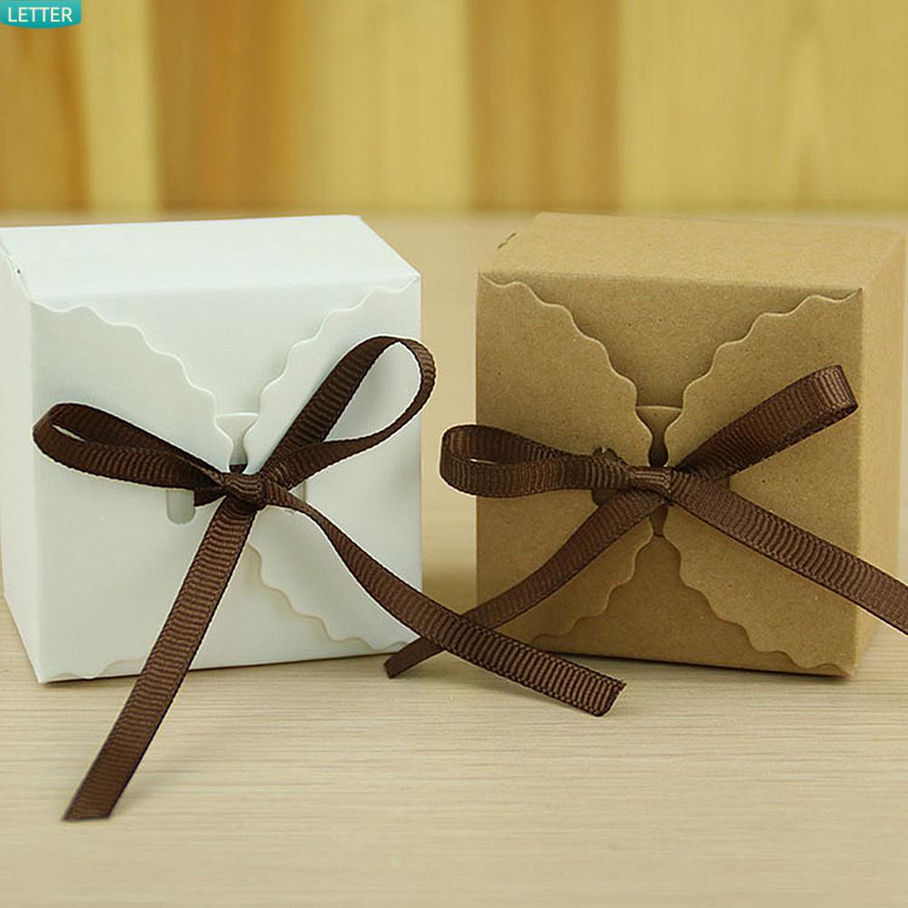 Set 10 Hộp Giấy Kraft Mini Đựng Bánh Kẹo Có Dây Ruy Băng Nhiều Màu Sắc Kiểu Retro