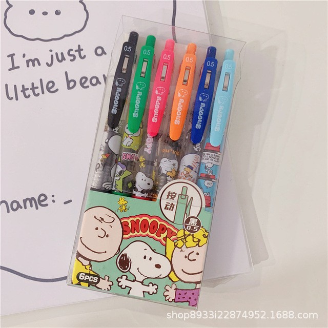 Set 6 cây bút bi bấm chó Snoopy dễ thương phong cách Hàn Quốc bút bi mực đen/ cartoon/