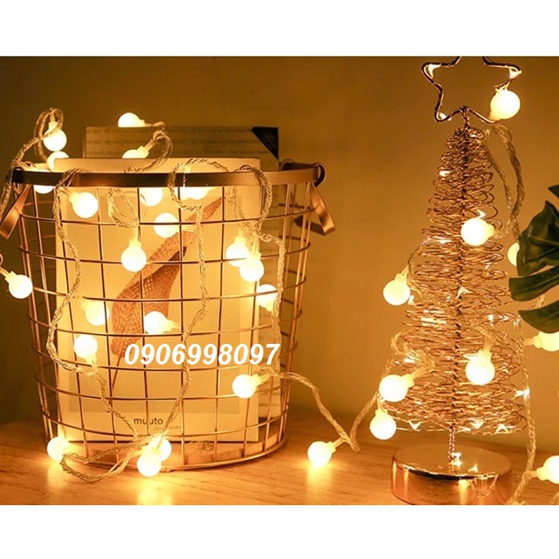 (HCM) Dây Đèn Led Trang Trí Nhà Cửa Noel Lễ Tết Dài 5M 50 Bóng Tròn Cắm Điện 220V Ánh Sáng Vàng Nắng Ấm Áp