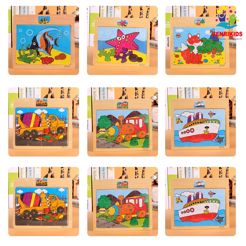 Bộ Xếp Hình 12 Miếng Puzzle Cho Bé, Đồ Chơi Xếp Hình Giúp Bé Phát Triển Tư Duy