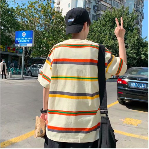 Áo thun nam tay ngắn họa tiết sọc ngang thời trang
