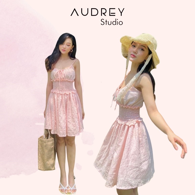 Đầm 2 dây thắt nơ ngực, dáng xoè, nhún eo - Audrey Studio