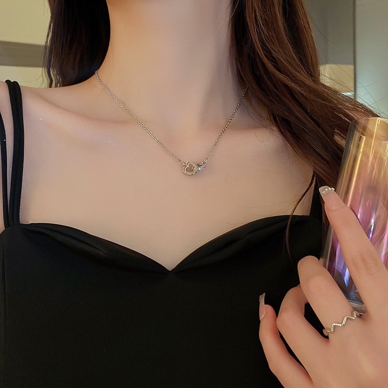 Vòng cổ Thép Titan Mặt Hình Trái Tim Đính Đá Thời Trang