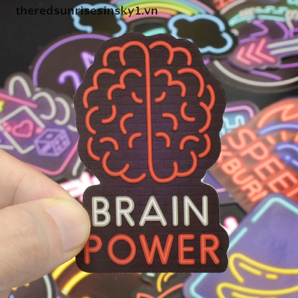 Set 50 Miếng Dán Màu neon Dễ Thương Trang Trí Vali / laptop / guitar