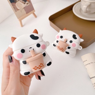 Vỏ Bảo Vệ Hộp Sạc Tai Nghe Airpods 1 2 Pro 3 2 1 Bằng Silicon Hình Bò Sữa 3d Dễ Thương Ốp