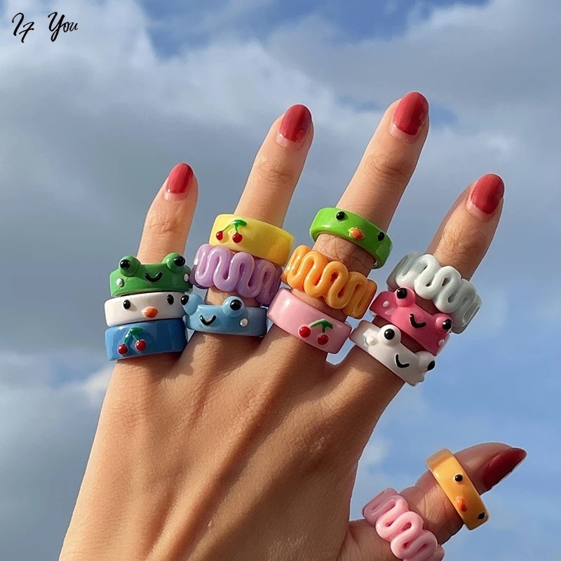 Nhẫn AY hình ếch bằng nhựa resin nhiều màu lựa chọn dễ thương phù hợp làm quà tặng cho nữ
