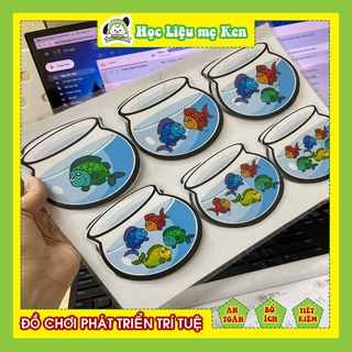 Học liệu đếm số chủ đề con cá, học liệu bóc dán montessori bé tập đếm