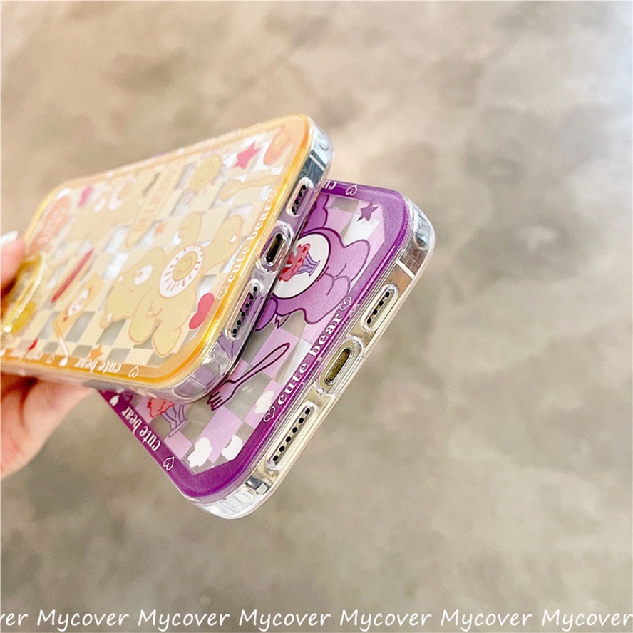 Ốp Điện Thoại Silicon Kẻ Sọc Caro In Hình Gấu Hoạt Hình Cho iPhone 11 12 13 14 Pro Max X Xr Xs 8 7 6 Plus SE 2020