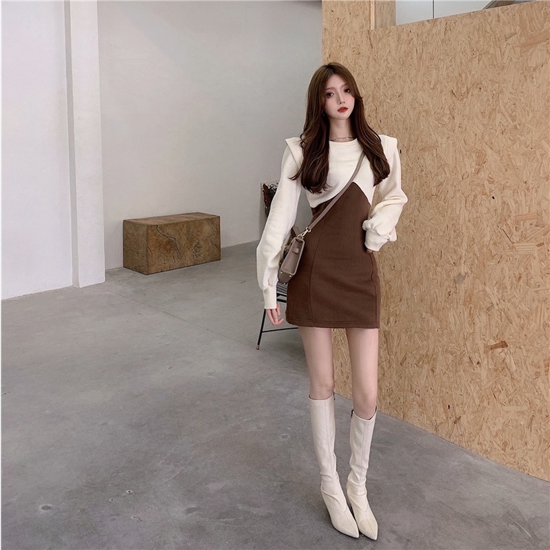 [MURIOKI] Đầm Ôm Eo Tay Dài Hai Mảnh Phong Cách Hàn Quốc Thiết Kế Mới Cho Nữ