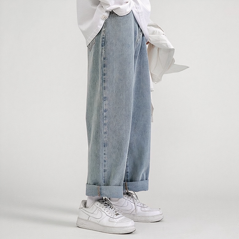 QUẦN JEAN NAM TOKI ỐNG RỘNG UNISEX XANH TRẮNG