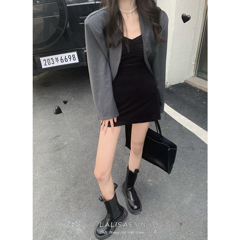 Đầm Hai Dây Tay Dài / Áo Khoác Vest Dáng Ôm Đính Ngọc Trai Thời Trang Hàn Quốc Quyến Rũ Cho Nữ