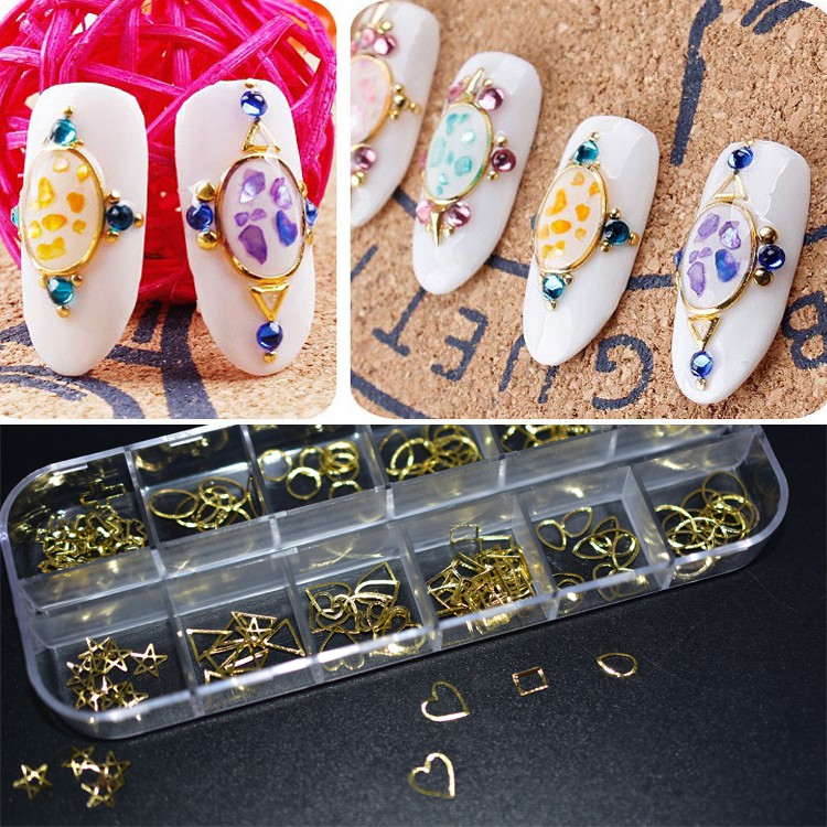 Phụ kiện trang trí Hình Nail tổng hợp kim loại -1 hộp 12 mẫu