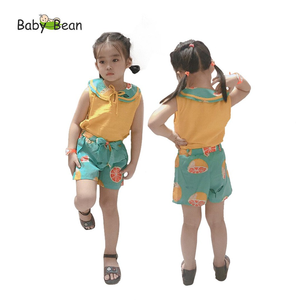 Đồ Bộ Đũi Tơ Cổ Sen thắt Nơ bé gái BabyBean