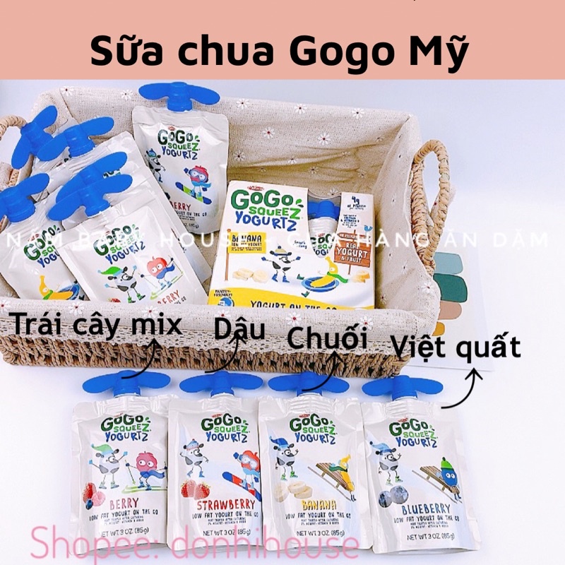 Date 4-10 /2024 Sữa chua GOGO SQUEEZ MỸ 85g cho bé ăn dặm date mới nhất - vị dâu, chuối, đào, xoài