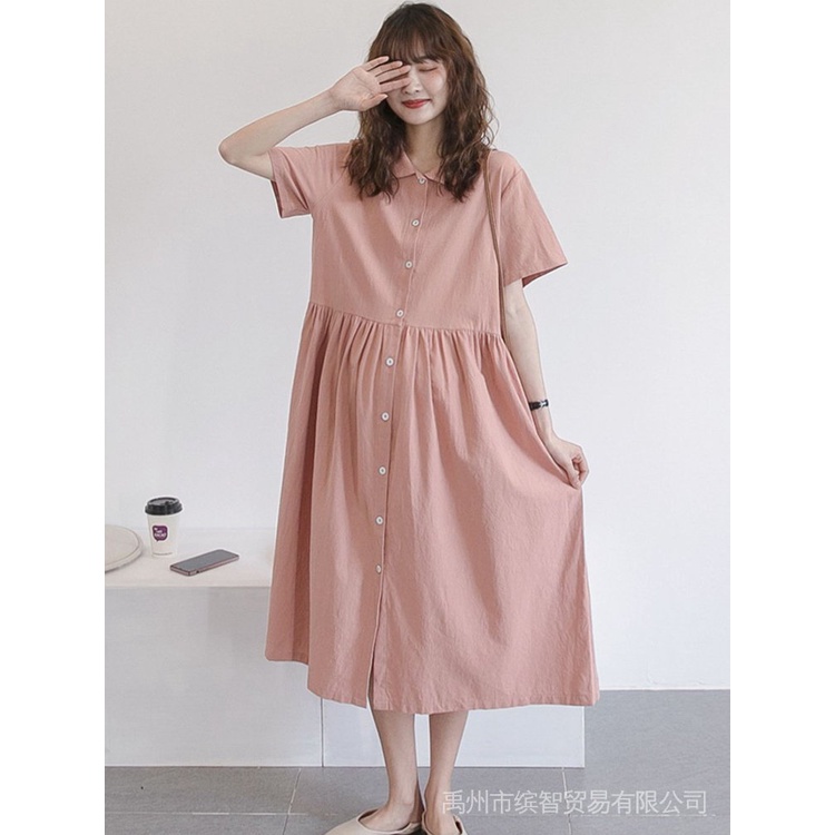 Đầm Cotton Lanh Mỏng Che Bụng Dáng Rộng Phong Cách Hàn Quốc Thời Trang Mùa Hè Mới Cho Mẹ Bầu Và Trẻ Em