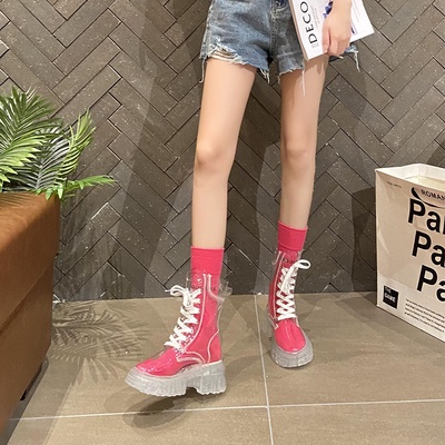Giày boot nữ cao cổ trong suốt ✨ TẶNG 01 ĐÔI TẤT NGẪU NHIÊN ✨ Đế cao 5cm chống trơn trượt, chống mài mòn