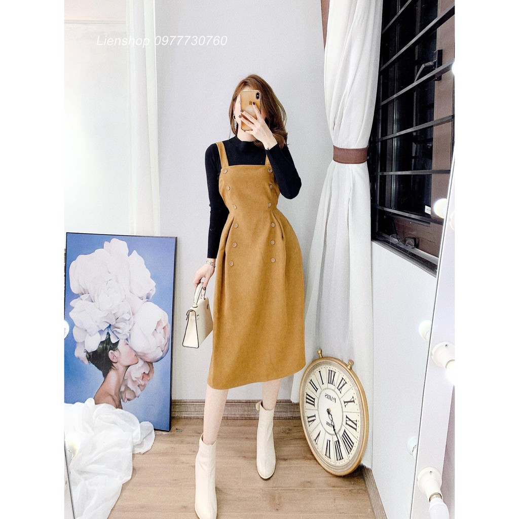 Váy Yếm Cúc + Áo Len Tăm Body | BigBuy360 - bigbuy360.vn