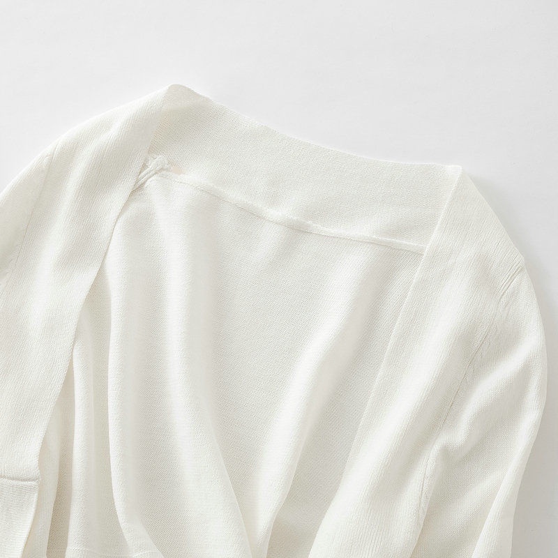 Áo Cardigan Dệt Kim Lụa Mát Màu Trắng Phong Cách Mới Dành Cho Nữ