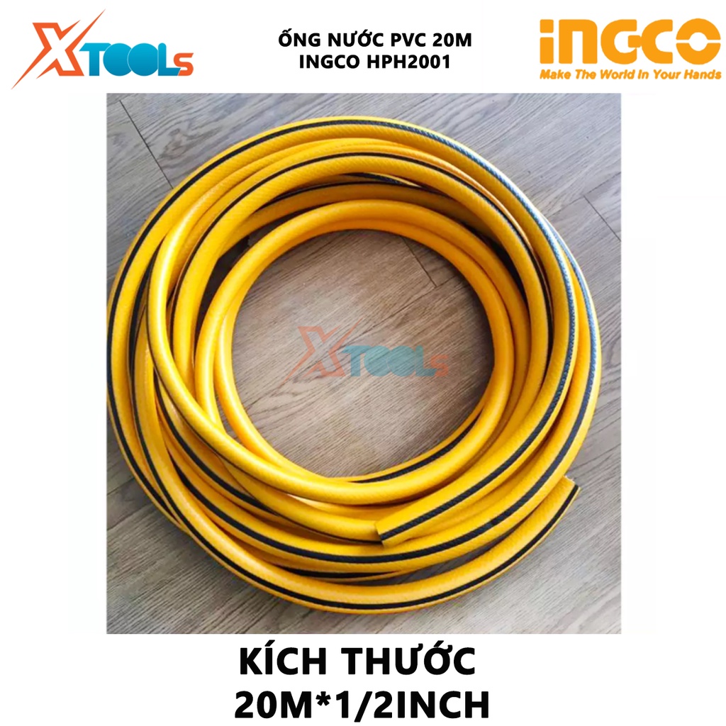 Ống nước PVC INGCO HPH2001 | ống nhựa pvc 20Mx1/2inch, Mức bùng nổ 300 psi, Mức thử nghiệm lực kéo 880N dễ lắp đặt, nhẹ,