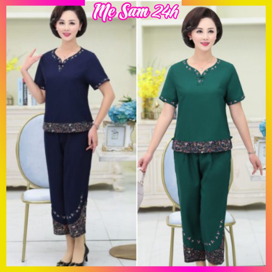 Đồ bộ nữ mặc nhà tay ngắn Mẹ Sam 24h quần áo trung niên cho mẹ form rộng thoải mái ĐBH.18