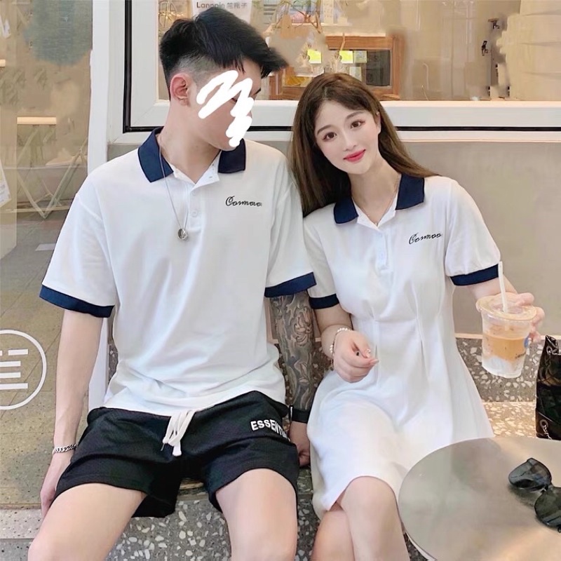 (có sẵn) SET COUPLE ÁO POLO KÈM ĐẦM CHIẾT EO QUẢNG CHÂU (KÈM VIDEO HÌNH THẬT)