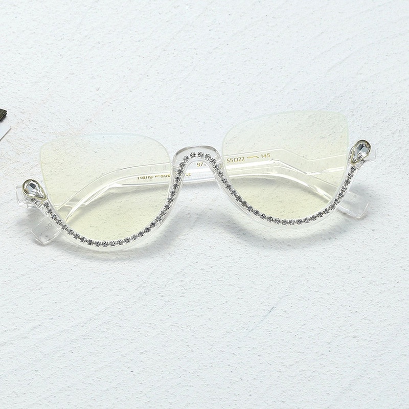 (JIUERBA) Mắt Kính Nửa Gọng Tròn Đính Đá Chống Ánh Sáng Xanh Thời Trang Phương Tây