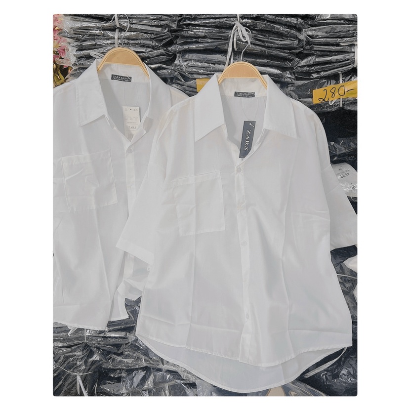 Áo sơ mi trắng tay lỡ túi ngực vải siêu mịn  - ĐĂNG QUANG FASHION