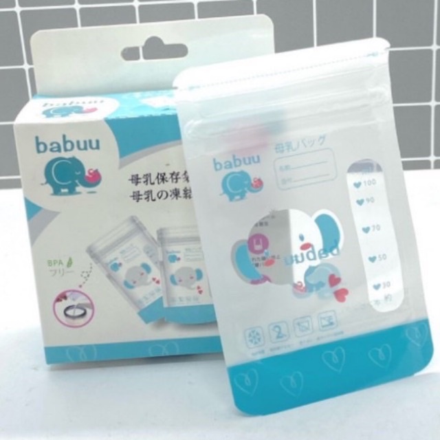 Hộp 30 túi trữ sữa Babu 100ml màu xanh-hồng (mẫu thẳng)