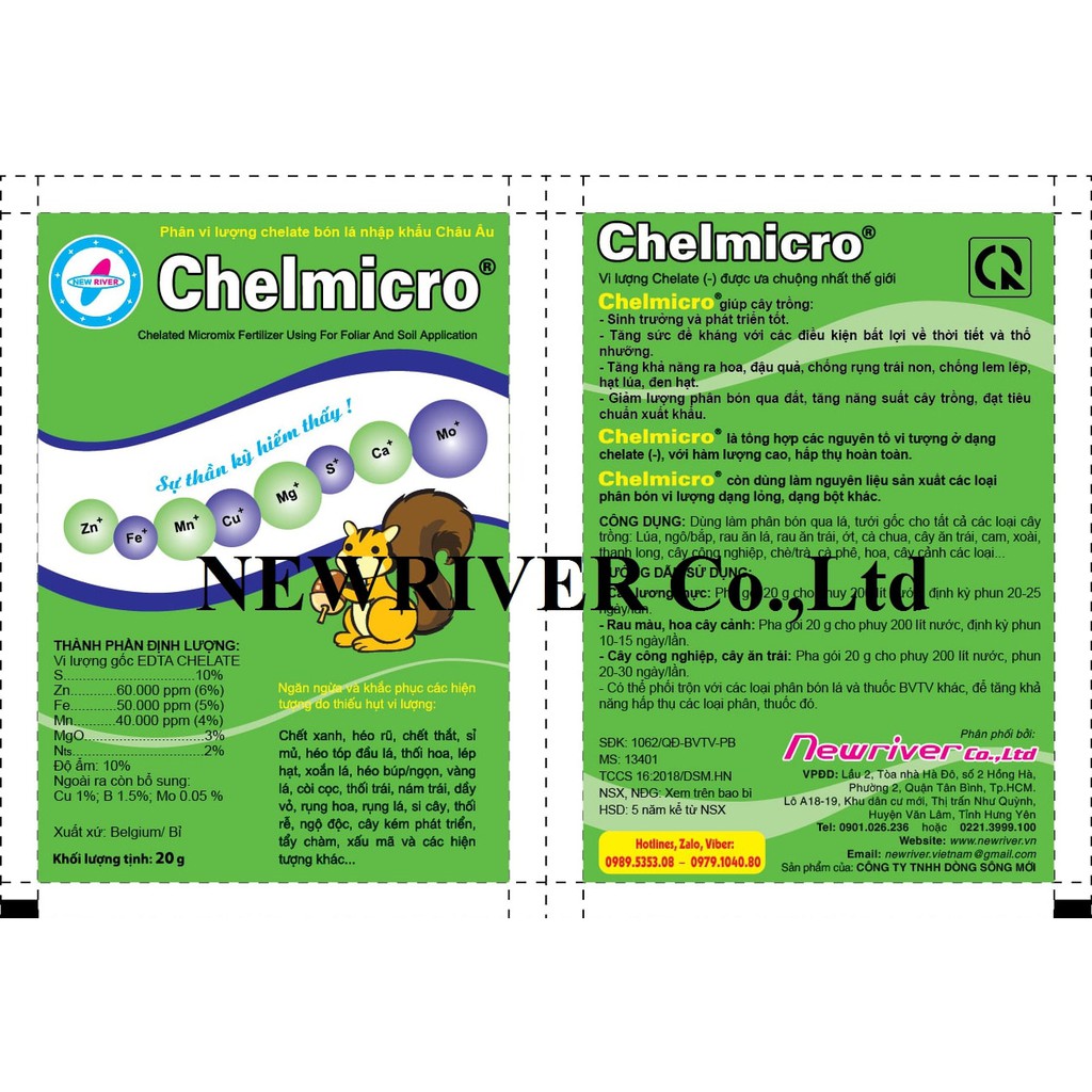 PHÂN BÓN VI LƯỢNG KẼM CHELMICRO GÓI 20GR..