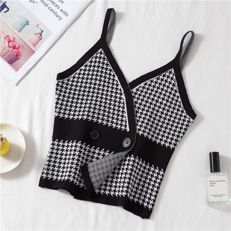 [Mã FAMAYWA giảm 10K đơn 50K] Áo Dệt Kim Nữ Sát Nách Cổ Chữ V Họa Tiết Caro | BigBuy360 - bigbuy360.vn