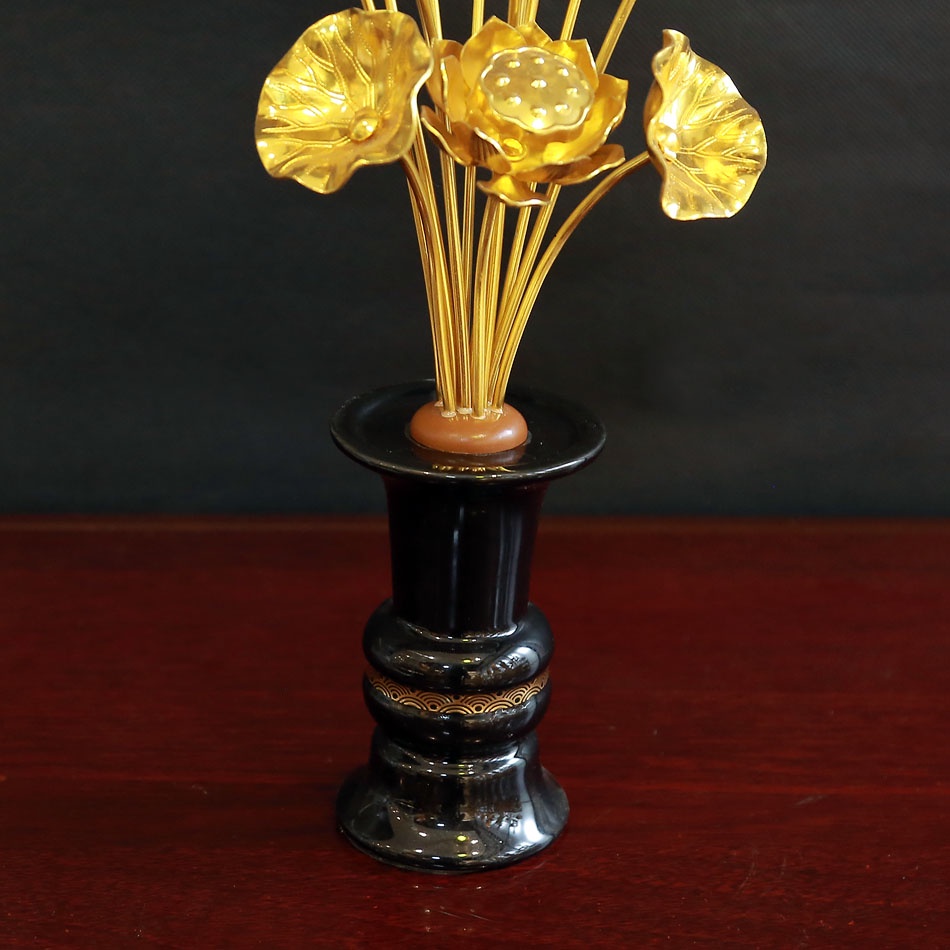 Đôi Bình Hoa Sen Nhôm 13 Bông, Cao 40cm