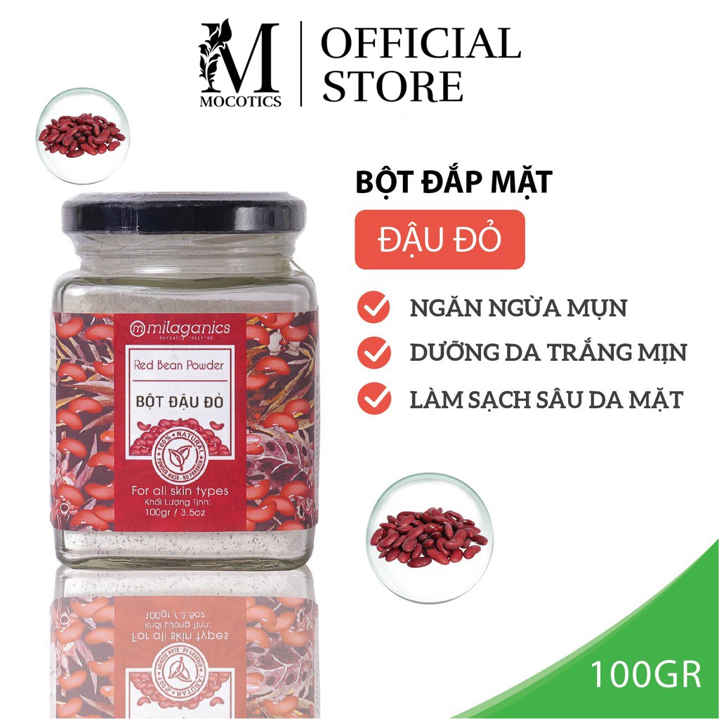 Bột đậu đỏ nguyên chất Mocotics đắp mặt nạ ngăn ngừa mụn, dưỡng da trắng mịn 100g (Hũ)