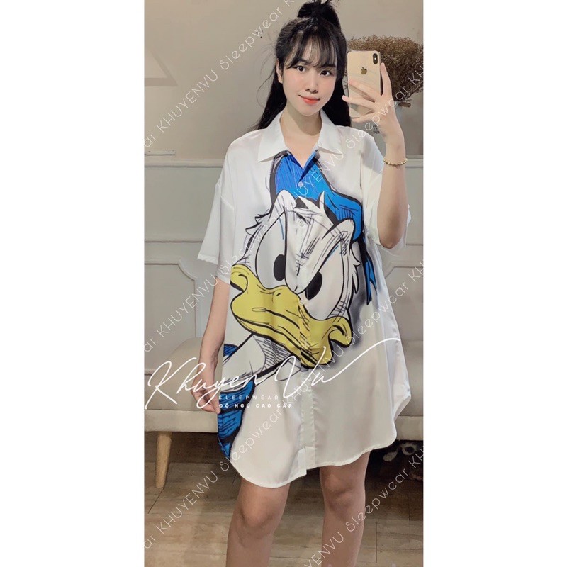 Váy ngủ sơ mi lụa tay lỡ Gấu cute 14