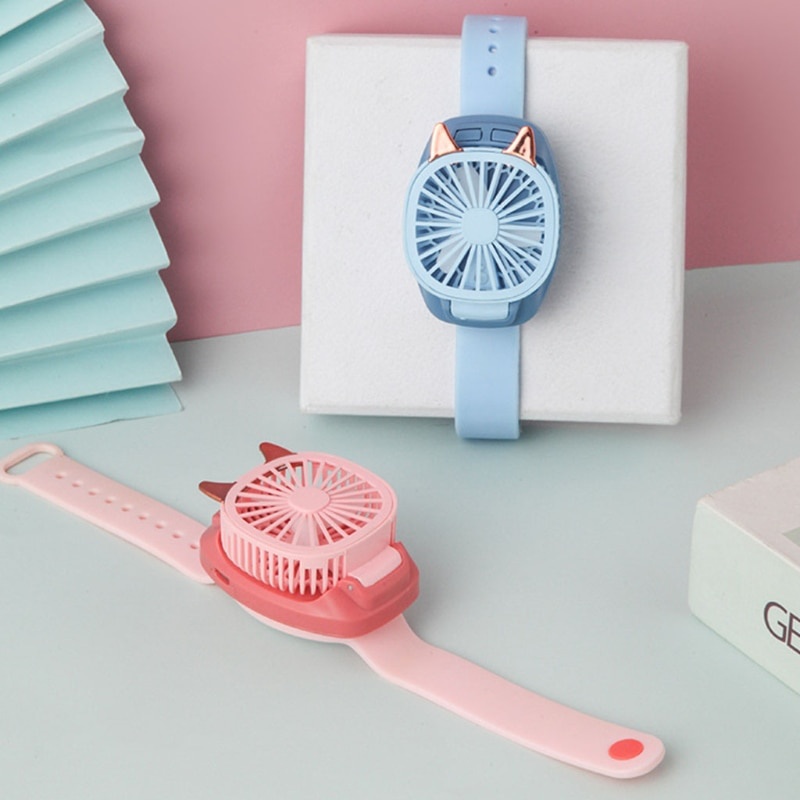 Quạt Mini Đeo Cổ Tay Xoay 360 Độ Có Đèn LED Sạc Được